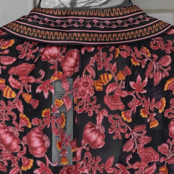 Alice and Olivia Desiree Sheer Top Silk Tapestry Vamp Romance Goth Dopamine - Picture 9 of 13